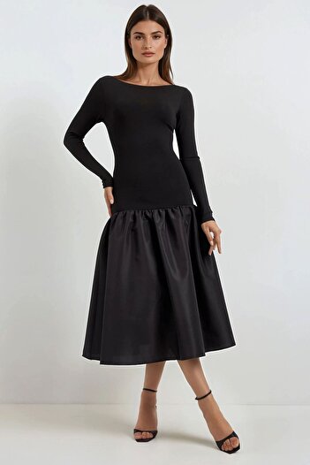 Hiccup Boat Neck Fitted Midi Dress