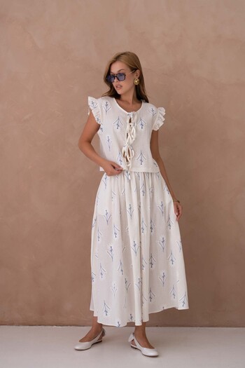 MİRAŞE MODA Bodrum Organic Skirt Suit White