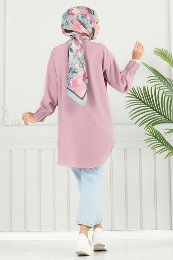 ModaMerve Cuff Pleated Sofia Tunic 4033Tge913-M Light Dusty Rose
