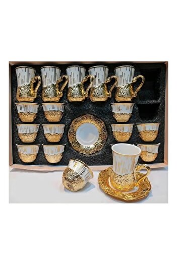 rexa 24-Piece Coffee and Tea Set Golden/White 200ml