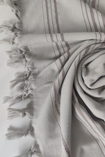 Sevim Striped Towel Peshtemal 90X170Cm - Soft Beach Towel - 100% Cotton Light Gray