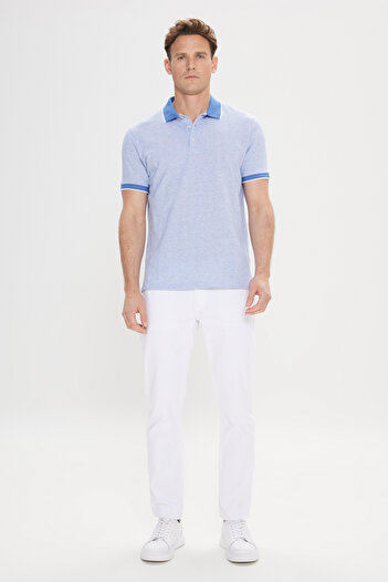 AC&Co / Altınyıldız Classics Tricou pentru bărbați, albastru, slim fit, din bumbac, jacquard, cu gât polo