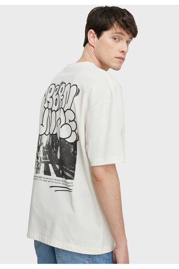 AC&Co / Altınyıldız Classics Men's Ecru Oversize Loose Cut Crew Neck 100% Cotton Printed T-Shirt
