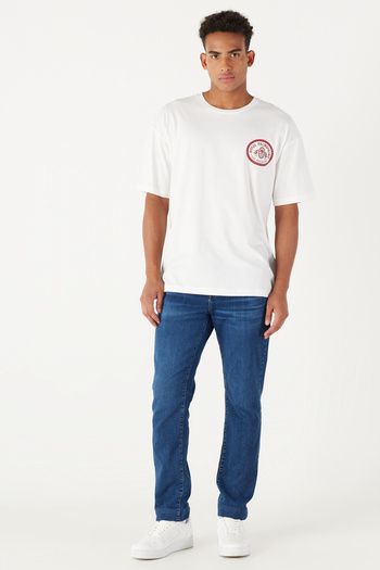 AC&Co / Altınyıldız Classics Men's White Oversize Loose Cut Crew Neck 100% Cotton Printed T-Shirt