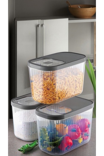 Justyol 3-Piece 10 Liter Food and Pulses Storage Container - Sliding Lid, Striped Design