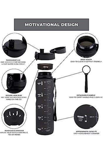 LA' PRECIOUS Water Bottle for Adults, 1 liter-USA Tritan Material, Non-Toxic BPA Free, Fast Flow, Fl
