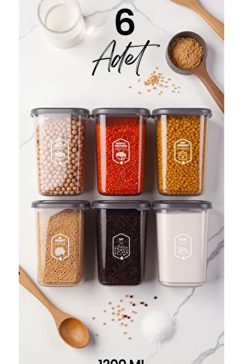 Justyol Set of 6 Square Food Storage Containers with Labels 1200 ml – Kitchen Organizer with Hard Lid