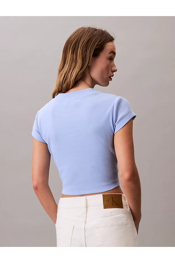 Calvin Klein Women's Round Neck Short Sleeve Short Blue T-Shirt Lv047Ab802-7Zq