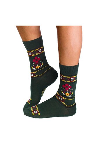 Pirin Hill Wool Socks with Traditional Motifs Dark Green