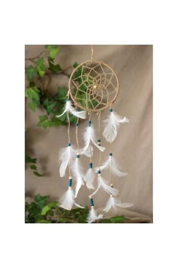 BLA BLA FOAM Dreamcatcher, Decorative with White Feathers & Green Wooden Beads 15x51cm