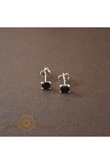 saratremo Cercei unisex din argint 925 cu cristale negre pătrate de zirconiu, 4 mm
