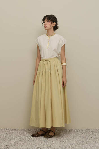 Fahhar Gathered Wide Voile Skirt Light Yellow