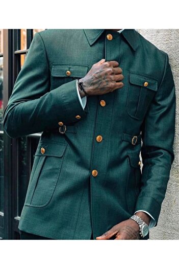 ilayda emir Custom Safari Green Men's Suit