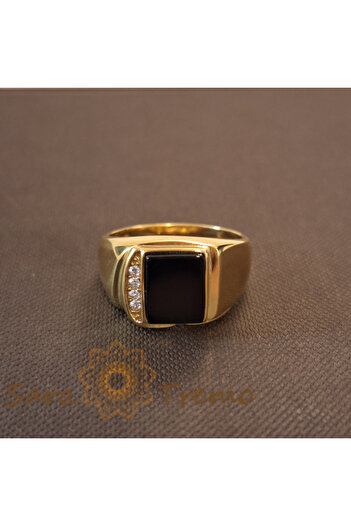saratremo Masonic Ring with Zirconia Crystals and Black Decor, 1.3cm Width – Luxury Brazil Series
