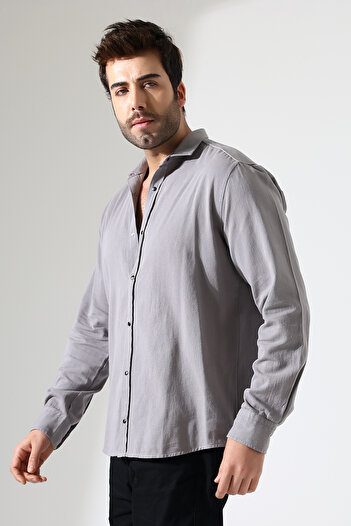 GÖMLEKÇİNİZ Men's Gabardine Fabric Snap Tie Oversize Shirt