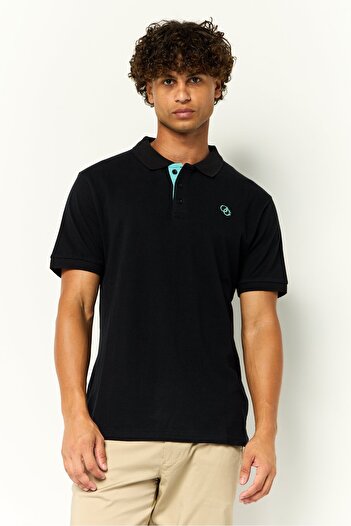 Cavalli Class Men Regular Fit Embroidered Logo Short Sleeves Polo Shirt, Black