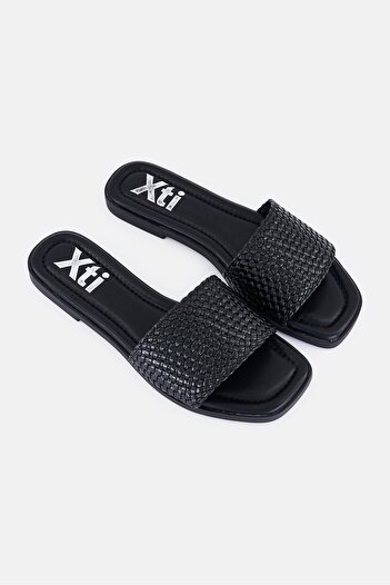XTI Women Woven Slip On Sandals, Black