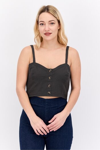 LUCKY BRAND Women Sweetheart Sleeveless Plain Tank Top, Dark Grey