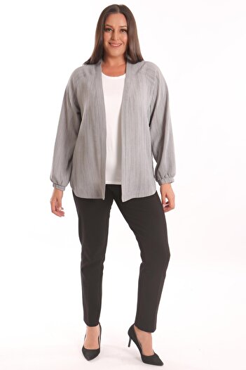 Metpoint Trend42Plus Large Size Fabric Striped Oversize Gray Jacket with Elastic Sleeves