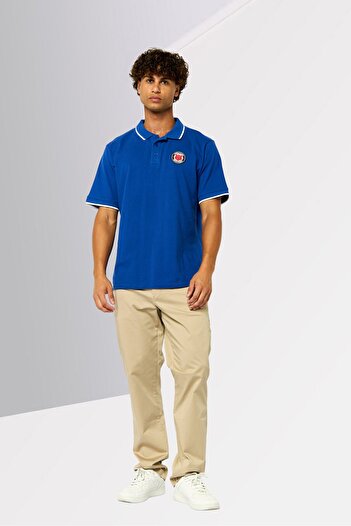 Cavalli Class Men Regular Fit Short Sleeve Brand Logo Polo Shirt, Dark Blue