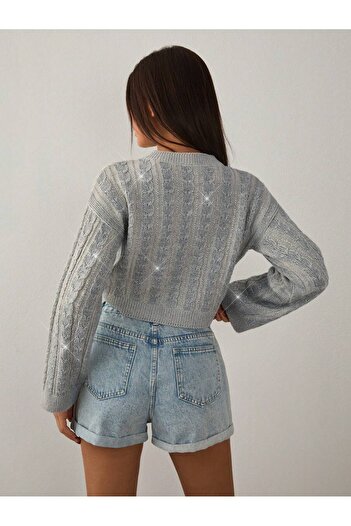 hidafashion Silvery Crop Knitwear Sweater