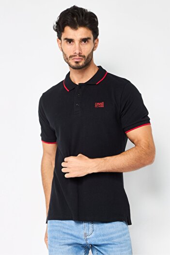 Cavalli Class Men Regular Fit Short Sleeve Brand Logo Polo Shirt, Black