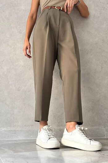 FA Butiq Women's High Waist Khaki Belted Trousers