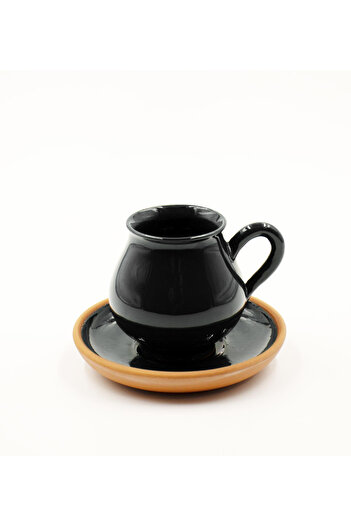 vegahediye v vega Set of 2 Handmade Black Color Clay Turkish Coffee Cup Gift Set