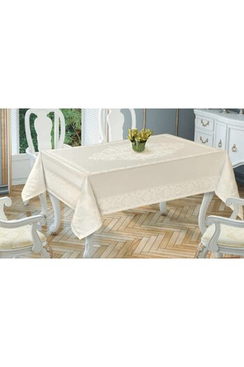 Tropikhome Jacquard fabric tablecloth 150x220cm, Tropik Home, Gold Etamin cream