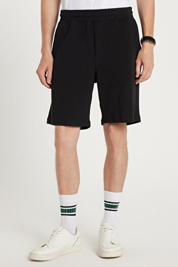 Tudors Men's Regular Fit Classic Cut 3-Pocket Black Shorts with Elastic Waist