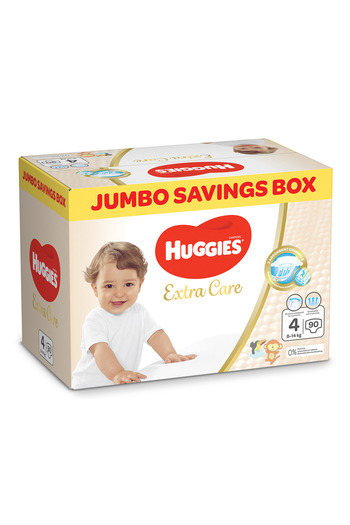 Huggies Extra Care Diapers Jumbo Pack, Size 4, 8 - 14 kg, 90 Diapers