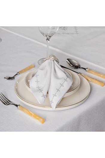 Cotton Box Embroidered Tablecloth Set, Cotton Box, White Pear