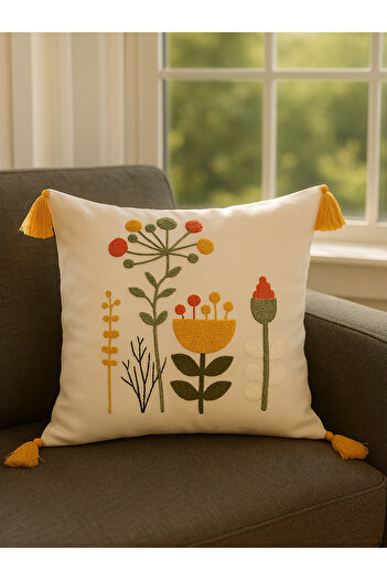 BUGİ HOME COLLECTİON Comfort Punch Patterned Throw Pillow Case Square Decorative Bohemian Embroidered Sofa Pillow Case Panç