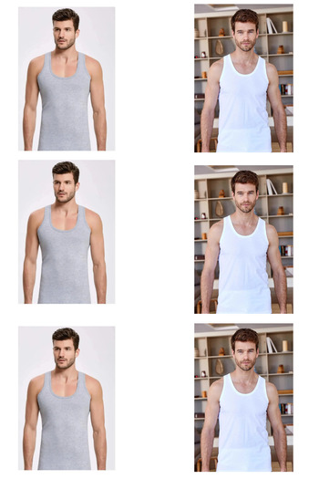 QULAT Men's Cotton Plain Classic Singlet Grey-White / 6 Units