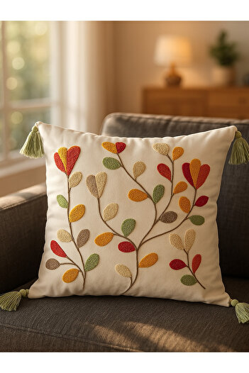 BUGİ HOME COLLECTİON Comfort Punch Pattern Throw Pillow Cover Square Decorative Bohemian Embroidered Sofa Pillowcase Poncho 45X45