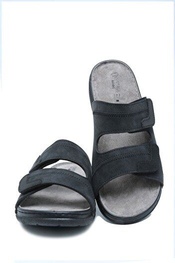 Kifidis Sib4412 Kifidis-Natura Men's Double Striped Anatomical Leather Slippers 40-45 Black/Black