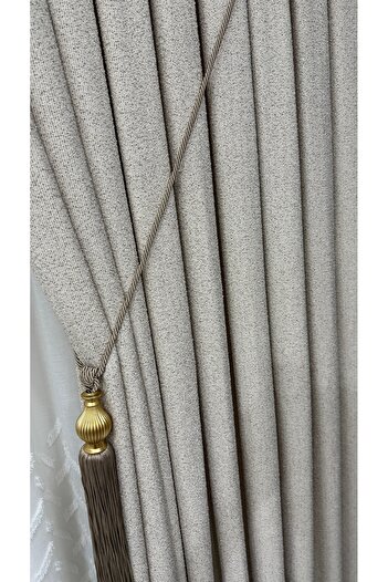 Fon Dünyası Cream Beige Wool Armure Woven Background Curtain (Single Wing)