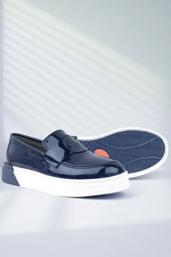 Rakerplus Navy Blue Patent Leather Children's Classic Shoes