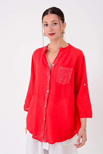Park Moda 22046 Sequin Embroidered Pocket Detail Shirt