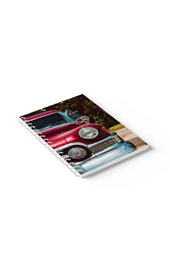 LOWHA Spiral Notebook with Front and Back Hard Covers Featuring Classic Car Design