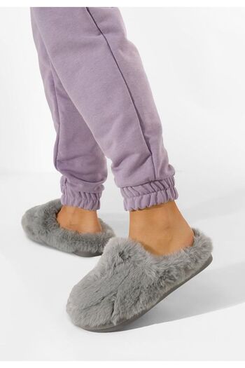 B T Shoes Marisa gray fluffy slippers