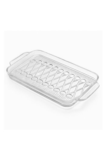 FAIR HOME Cross Straw Pattern Glass Tray – Presentation – Fruit Bowl – 33×20 cm
