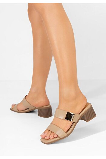 B T Shoes Hershel khaki chunky heel slippers