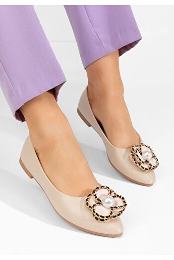 B T Shoes Balerină în carouri Lavonda bej