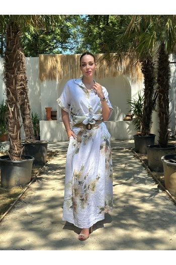 Butik Esra Kandemir Summer Cotton Linen Oversize Skirt Shirt Set