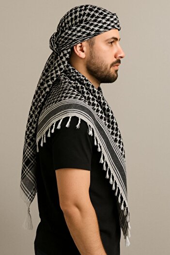 KUŞOO Unisex siyah beyaz ipek puşi / geleneksel modernstil