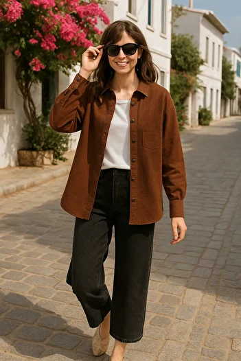 Patika Women's Oversize Loose Cut Shirt – Acıkahve