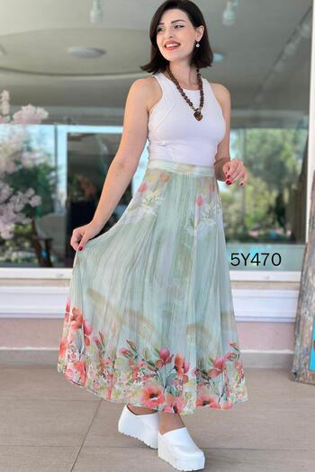 İnce Topuk Patterned Chiffon Skirt 5Y470