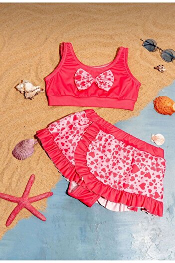 ZUZUNGA Top Bow Bottom Ruffle Hem Detail Girls Swimwear Bikini Set