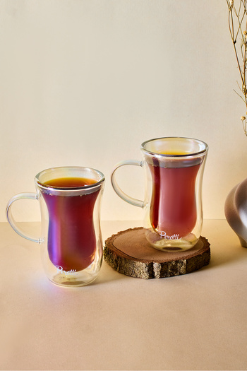 Perotti Colors 2-Piece Heat Resistant Double Walled Glass Tea Cup with Handle 150 ml